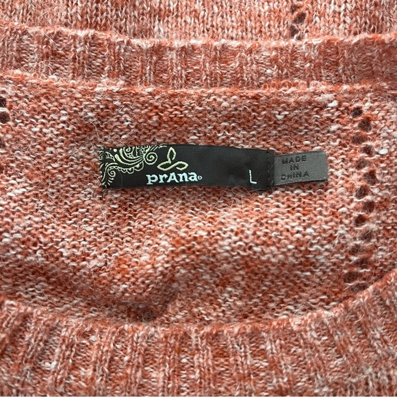 Prana Heathered Coral Orange Cable Knit Pullover Long Sleeve Sweater, Sz L - Picture 12 of 12